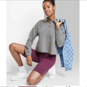 🆕 Wild Fable | Cropped Collared Sweatshirt | Button Placket | Lounge